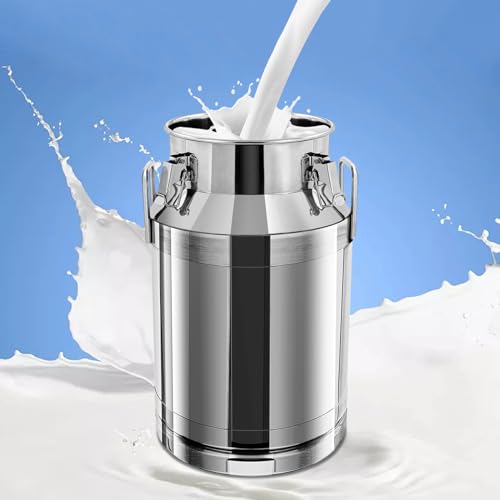 40L/10.5 Gallon Milk Can, Heavy Duty Metal Iced Bucket, Food Grade Stainless Steel Milk Jug with Sealed Lid and Carry Handle, for Wine Oil Grains Storage Container
