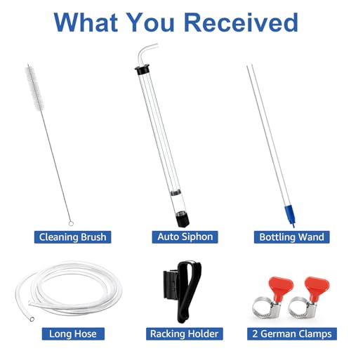 Auto Siphon Homebrew with Bottling Wand 14" Racking Siphon Wine Transfer Pump with Food-Grade Transfer Hose and Clamps, Siphoning Kit for Wine, Beer, Mead - Beer Brewing Equipment