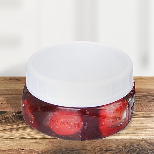 Cornucopia Brands Wide Mouth Plastic Mason Jar Lids (24-Pack Bundle); 2 Dozen Unlined White Ribbed Lids, 86-450 Size