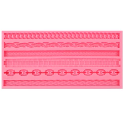 Chain and Rope Pattern Silicone Mold, 6 Designs, Pink Fondant Decorating Tool - color: pink(M17)