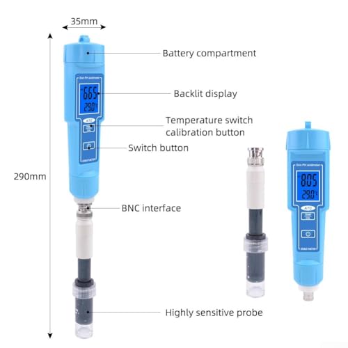 Digital pH Meter for Food - Spear-Tip Tester Probe, PH Thermometer Pen for Soil Fruits Meat Lab, Digital Acidity Tester for Fermentation Canning