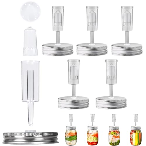 Plastic Mason Jar Fermentation Kit, 6 Fermenting Lids with Airlocks, 2.76 Inch Regular Mouth Fermenters for Canning Jars (Jars Not Included)
