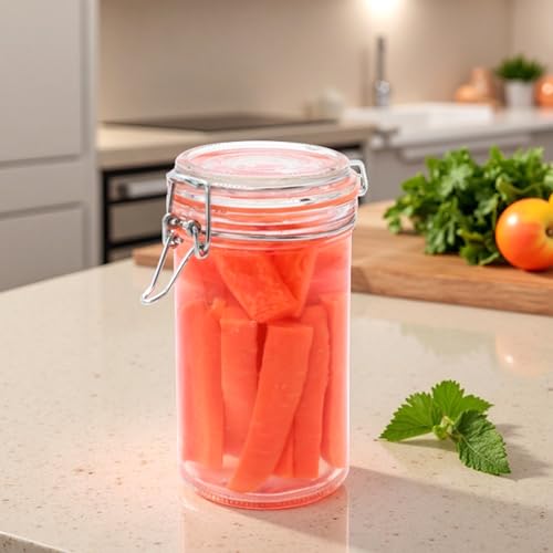 Flrolove 16 oz Glass Jars with Airtight Lid, Air Tight Glass Storage Jars | 6 Pack Glass Food Storage Containers, Leak Proof Rubber Gasket, Glass Canisters for Overnight Oats, Jelly, Coffee, Pickling - size: 16oz*6-cylinder