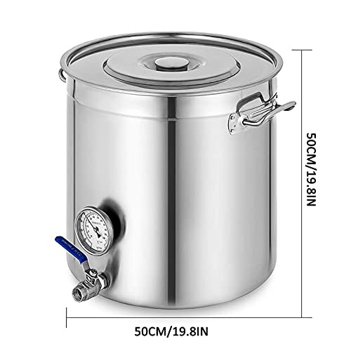 6 Sizes Stainless Steel Home Brew Kettle Pot Stock Pot - Home Brewing Supplies with Lid, Thermometer & Ball Valve Spigot for Beer Brewing,50 * 50CM (50 * 50cm) - color: 50*50cm