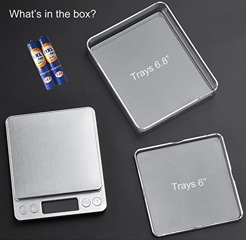 Food Scale Digital Weight 3000g/0.1g Oz Grams and Ounces Kitchen Scale for Cooking Baking with Backlight LCD Display, Tare, 9 Units, Auto Off, 2 Trays, Batteries Included - Stainless Steel - size: 3kg/0.1g