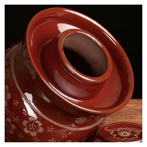Red Traditional Chinese Porcelain Pickle Jar - Ceramic Fermentation Crock with Water Seal Airlock Lid for Kimchi and Sauerkraut