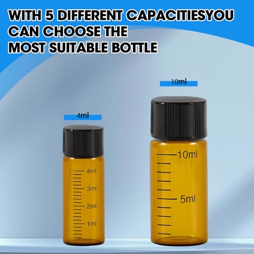 10ml Amber Glass Graduated Vials with Screw Caps and Plastic Stoppers, Small Sample Vials with Lids, Leak-Proof Liquid Storage Empty Vial, 12PCS - color: AMBER, size: 10ml