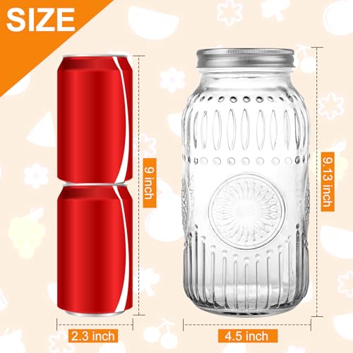 HINGWAH Wide Mouth Mason Jars 64 oz, 3 Pack Large Half Gallon Mason Jars with Airtight Lids and Bands, Clear Glass Canning Jars for Preserving, Pickling, Fermenting, Meal Prep & DIY Crafts (Sunflower) - size: 64oz- 3pack