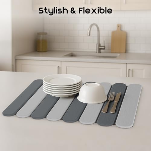 ArtyCozy Large Stone Dish Drying Mats with Non-Slip Rubber Back for Kitchen Counter, 24"×16", Space-Saving Foldable Quick Dry Absorbent Diatomaceous Earth Mat Dishes Bottles Cups Any Countertop