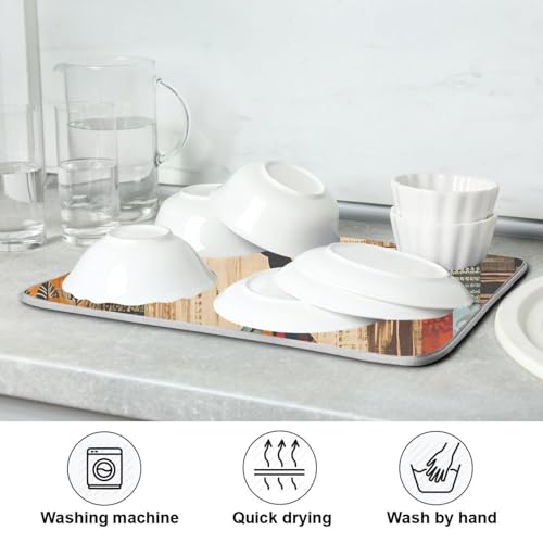 Woman Tree Artwork Dish Drying Mat for Kitchen Counter Super Absorbent Draining Mat with Non-slip Backed Drainer Mat for Dish Bottles Cups Bowl Sinks Countertops Draining Racks