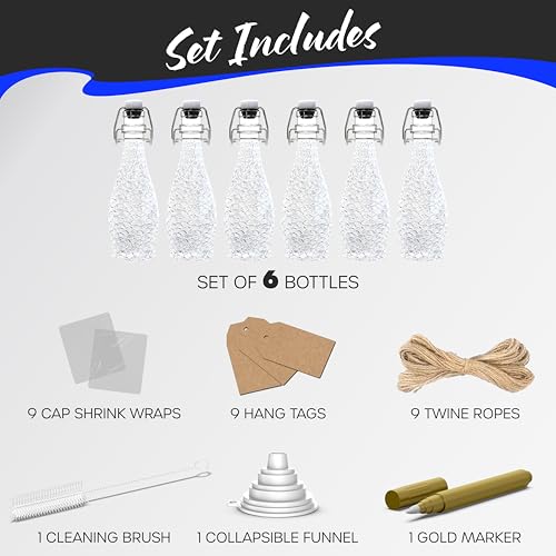 Nevlers 8.5 Oz Textured Swing Top Glass Bottles with Airtight Lid 6 Pack | Clear Teardrop Flip Top Glass Bottle with Stopper Set | Decorative Homemade Vanilla Extract Bottles for Projects & Gifting - style: Textured - 6 Pack