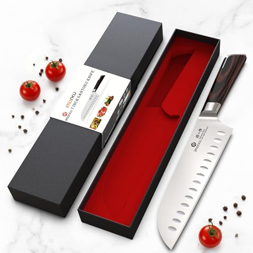 imarku Japanese Santoku Knife 7 Inch, Ultra Sharp Chef Knife, Professional Grade Powder High Carbon Steel Forged Kitchen Knife, PakkaWood Ergonomic Handle, Gifts for Women and Men - color: Classic Brown