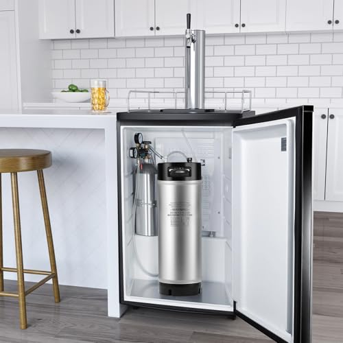 New 5 Gallon Ball Lock Keg, 304SS Corny Keg with Ball Lock Quick Disconnect & Dual Rubber Handles Bottom -Portable Beer Disperse with 2 Lid Gaskets 2 Hose Clamps - Ideal for Homebrew Party