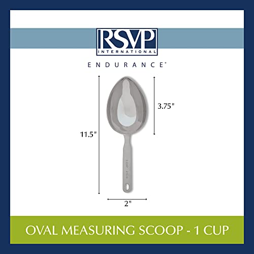 RSVP International Endurance Stainless Steel Measuring Scoop Collection, Oval, 1-Cup - size: Oval, 1-Cup