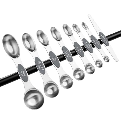 Spring Chef Stainless Steel Magnetic Measuring Spoons Set of 8 with Leveler, Dual Sided Metal Teaspoon & Tablespoon Measuring Spoons - Kitchen Gadgets For Baking and Cooking, Gray - color: Gray, size: 1-Pack