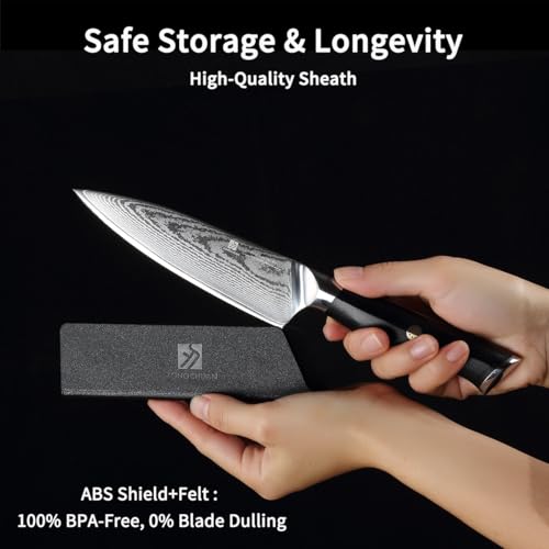 Utility Knife,5.5inch Damascus knife,67-Layer High Carbon Stainless Steel Kitchen Knife,Professiona Sharp Cutting Knives with Black Ergonomic G10 Handle,Gift Box for Home and Kitchen Birthday Gift - style: 13C pro Utility Knife(Black)