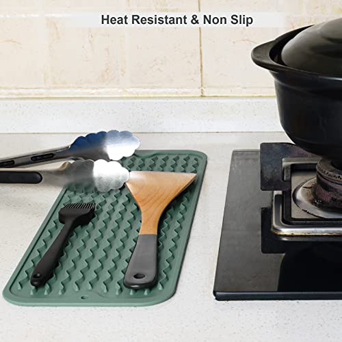 ZLR Small Dish Drying Mat (6" x 17" / 153 x 433mm) - Narrow Silicone Drainer for Kitchen Counter, Apartment & RV - Compact Sponge Holder & Sink Caddy Tray, Non-Slip Food-Grade Silicone (Dark Green) - color: Dark Green, size: 17" x 6"