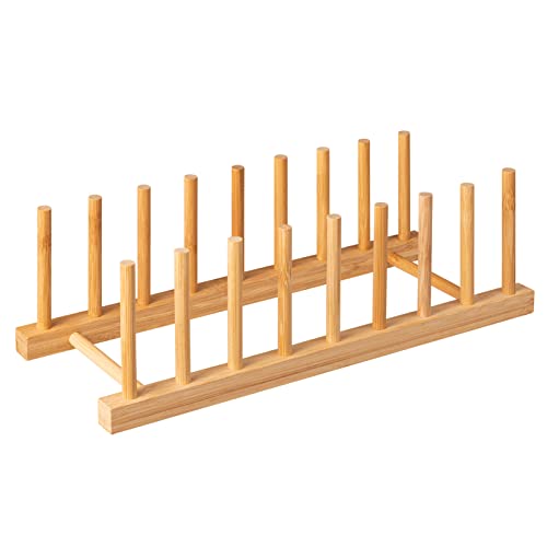 HBlife Bamboo Dish Plate Bowl Cup Book Pot Lid Cutting Board Drying Rack Stand Drainer Storage Holder Organizer Kitchen Cabinet(Keep Dry) - color: Bamboo 8 Slots 1pcs