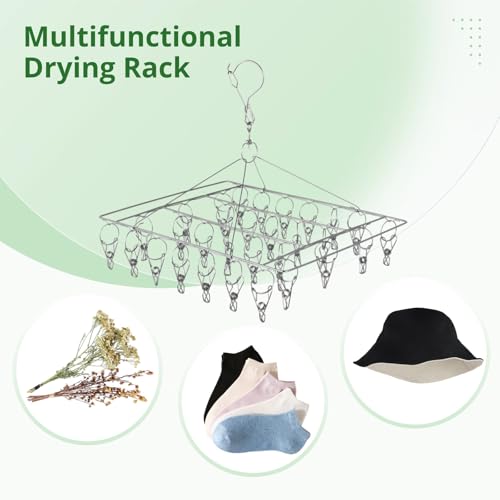 Homaisson 4 PCS Herb Drying Rack, Stainless Steel Hanging Herb Drying Rack with 30 Clips, Windproof Herb Dryer Flower Drying Rack, Space-Saving Drying Rack for Aromatic Herbs Spices Tea Leaves