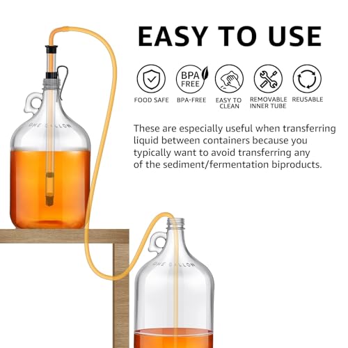 3/8" Auto Siphon Beer Bottle Siphon Pump Wine Siphon Regular Siphoning Kit Transfer Pump for Gallon Jugs, Wine, Beer, Mead, or Kombucha with 5Ft Clear Silicone Hose (2 Pcs)