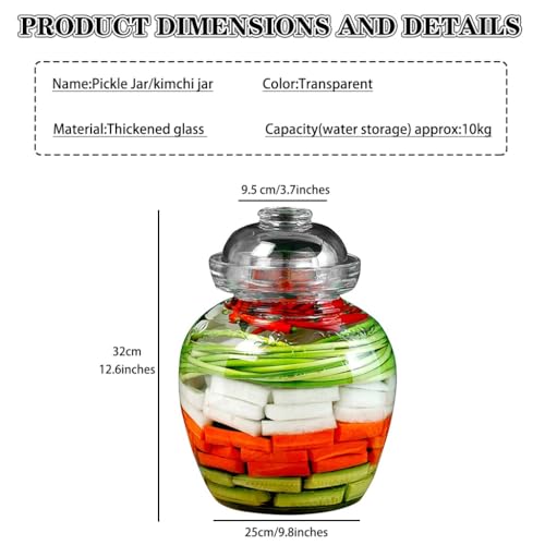 Fermentation Crock 4 Capacity Options Pickle Jar, Transparent And Visible Glass Kimchi Jar, Water Seal Fermenting Jars, Mushrooms/cauliflower(10kg) - size: 10kg