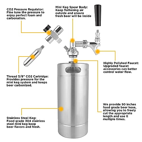 Gancowise 128OZ Mini Keg Growler, Pressurized Home Dispenser System with Self-Closing Design Faucet Keeps Carbonation and Fresh for Homebrew, Craft and Draft Beer - size: 128oz