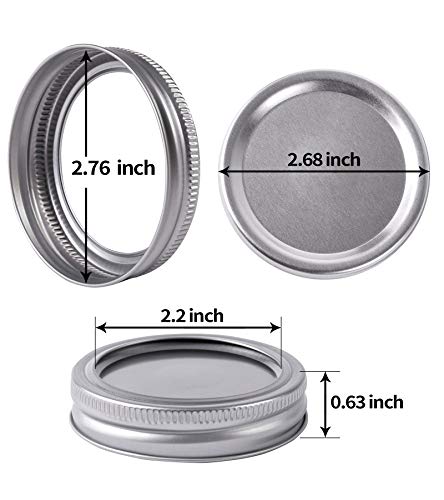 Wide Mouth Canning Lids and Rings Set of 12, Reusable Stainless Steel Mason Jar Lids with Bands for Food Storage, Preserving, Pickling and Fermentation(7cm,Silver) - size: 7cm