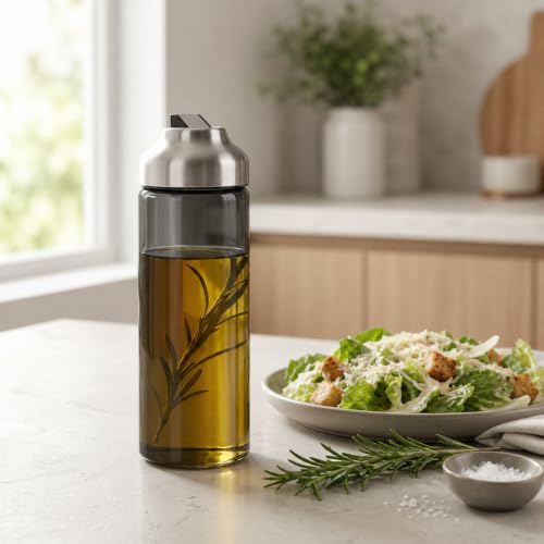 Aelga Olive Oil Dispenser Bottle for Kitchen, 14oz Dark Glass Vinegar Dispenser, Auto Flip Lid, UV-Protected Oil Cruet with Drip-Free Pour Spout - color: Grey, style: 14OZ Set of 1