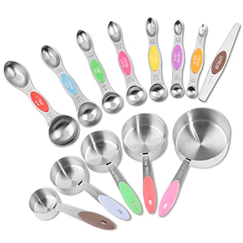 EDELIN Measuring Cups and Magnetic Measuring Spoons Set, Stainless Steel 5 Cups and 7 Spoons (Multi-colour) - color: Multi-colour