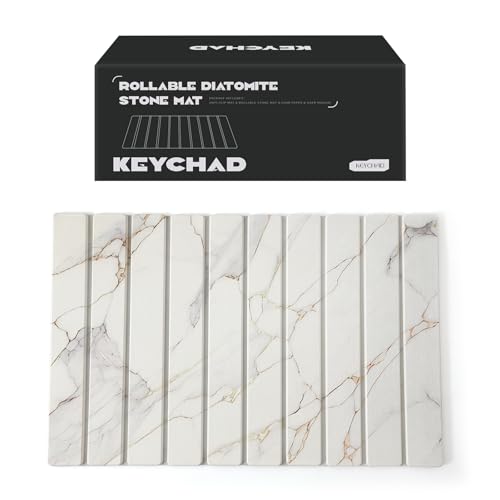 KEYCHAD Large Stone Drying Mat for Kitchen Counter - 23.4" x 15.4" Quick Drying Foldable Dish Drying Mat - Super Absorbent Diatomaceous Earth Mat - Stone Dish Drying Mat for Cups Bottles