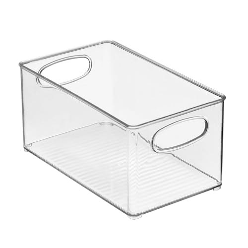 mDesign Plastic Kitchen Organizer - Storage Holder Bin with Handles for Pantry, Cupboard, Cabinet, Fridge/Freezer, Shelves, Counter - Holds Canned Food, Snacks - Ligne Collection - 4 Pack - Clear - size: 10 x 6 x 5