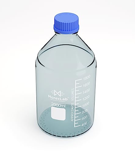 2000ML Storage Glass Bottles – 1pc Round Media Storage Bottle – Borosilicate Glass Bottles – Safe Probe Storage Glass Storage Bottles with GL45 Blue Screw Cap (2000ml - 1pc) - size: 2000ml-1pc
