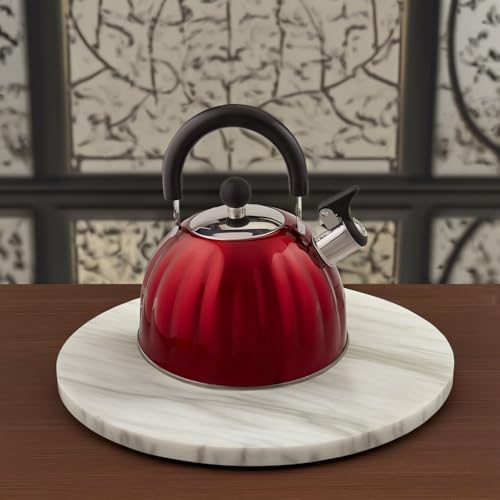 Mr. Coffee Twining 2.1 Quart Pumpkin Shaped Stainless Steel Whistling Tea Kettle, Metallic Red - color: Metallic Red, size: 2.1 Quarts