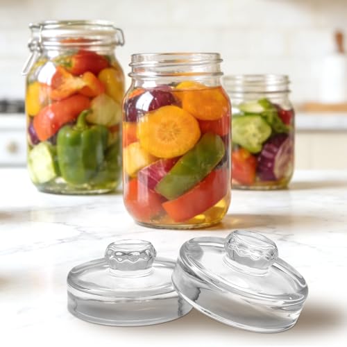 4 Pack Fermentation Glass Weights with Handle for Large Wide Mouth Mason Jars, Dishwasher Safe