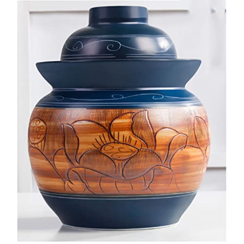 ZHOUXIAO Vintage Traditional Ceramic Pickle Jar Fermentation Crock Jar, Chinese Pickle Jar,Fermenting Tank with Water Seal Airlock Lid Stoneware Fermenter for Sauerkraut,Kimc 1.75KG