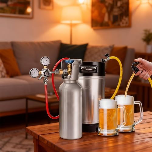 MRbrew 2 Pcs 2.5 gallon Ball Lock Kegs, Stainless Steel Corny Kegs with Dual Rubber Handles Stackable Design, Pressure Relief Valve 10L Cornelius Keg for Home Brewing