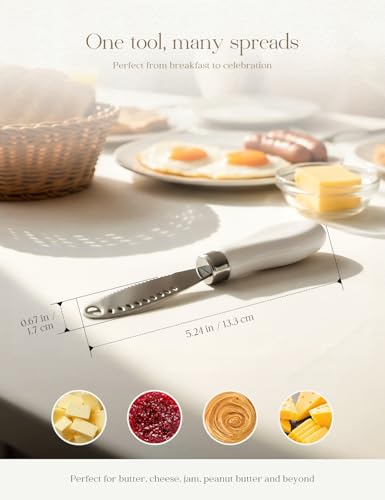 AISBUGUR 2 Pack Stainless Steel Butter Spreader Knife with Holes Multifunction Butter Knife with White Porcelain Handle, Cheese Butter Spreader Knives for Kitchen - color: White 2 Pack With Holes