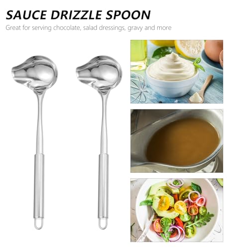 Tofficu 2Pcs Stainless Steel Duckbill Soup Spoon 11.81In Long Handle Sauce Spoon with Spout Ladle for Gravy Oil Drizzling Serving Kitchen and Dining Use