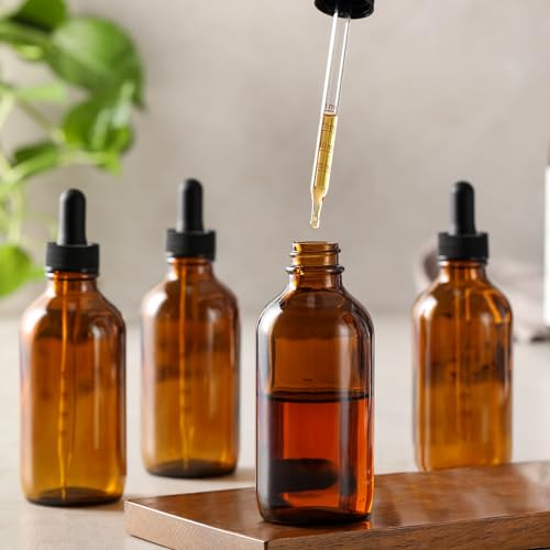 4 Pack, 100ml Dropper Bottles with 2pcs Glass Pipettes(1ml) - Essential Oils Bottles for Health, Personal Care & Beauty - 3.4oz Thick Dark Amber Glass Tincture Bottle with Eye Droppers, Leakproof - style: Measured Dropper