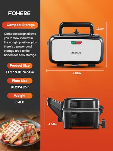 FOHERE 3-in-1 Sandwich Maker, 1200W Waffle Maker & Panini Press Grill, 3 Removable Non-stick Plates, 5-Gear Temp Control, Grilled Cheese Maker, Quick Breakfast, LED Indicators, Stainless Steel/Black - color: Silver