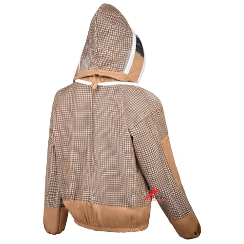 3 Layer Bee Jacket with Fencing Veil and One Pair of Gloves Beekeeping Jacket for Beginer and Professional Fully Protective Jacket Sting Proof Bee Jacket Ventilated Beekeeper Jacket (Khaki, X-Large) - color: Khaki, size: X-Large