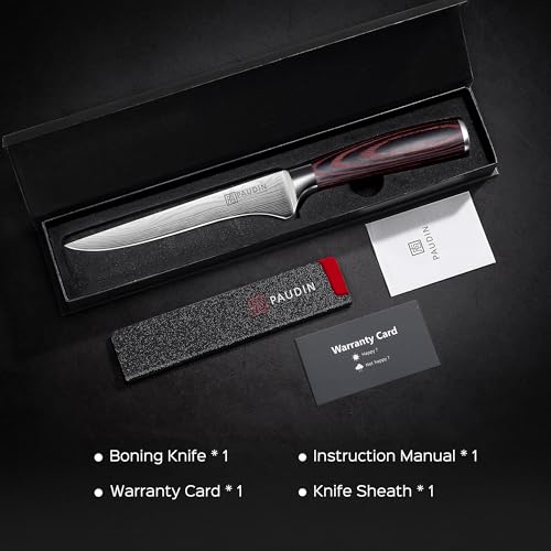 PAUDIN Boning Knife 6 Inch, Super Sharp Fillet Knife, German High Carbon Stainless Steel Deboning Knives, Professional Boning Knives for Meat Poultry Chicken, Pakkawood Handle with Gift Box - style: 6'' Boning Knife