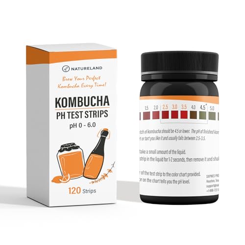 NATURELAND Kombucha pH Test Strips - Accurate & Easy-to-Use for Food Service, Brewing & Fermentation - Essential Homebrew Supplies for Kombucha, Beer, Wine - Instant Results, pH 0-6 (120 Strips)
