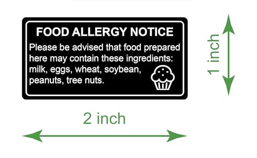 500PCS 1x2'' Black Removable Food Allergy Warning Labels Allergies Restaurant Food Labels Self Adhesive Stickers (Pack of 2) - size: 1x2 inches (Pack of 2)