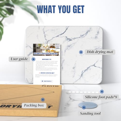 Quick Dry Stone Drying Mat for Kitchen Counter, Water-Absorbent Diatomaceous Dish Drying Mats, Multi-Purpose Stone Drying Tray for Cups Dishes Bottles, Carrara White Marble - color: Carrara White Marble
