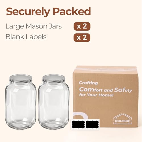 ComSaf 128 oz Wide Mouth Mason Jars 2 Pack, 1 Gallon Glass Jars with Lids | BPA-Free Materials, Large Size, Canning Pickling Sauce, Meal Prep Salad, Sourdough, Flour And Sugar For Baking, Food Storage - size: 1Gallon wide mouth 2PCS