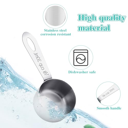 2Pcs 1/8 Cup Measuring Cup, 30ml Scoop, Stainless Steel Measuring Cups, Coffee Scoops, Measuring Scoops for Canisters Tablespoon Measure Spoon, Short Handle Cooking Measuring Scoop(30ML) - color: 2 Pcs/Short Handle