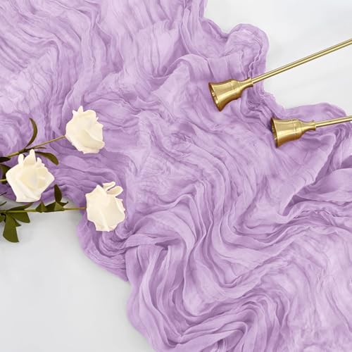 16 Pack Purple Lavender Cheesecloth Table Runner 35x120 Inch Boho Rustic Gauze Table Runners, 10Ft Long Sheer Purple Lavender Cheese Cloth Table Runners for Wedding Bridal Shower Party Table Decor - style: Lavender