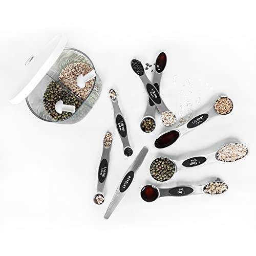 Magnetic Measuring Spoons Set Stainless Steel with Leveler, Stackable Metal Tablespoon Measure Spoon for Baking, Cups and Spoon Set Kitchen Gadgets Apartment Essentials Fits in Spice Jars - color: Silver