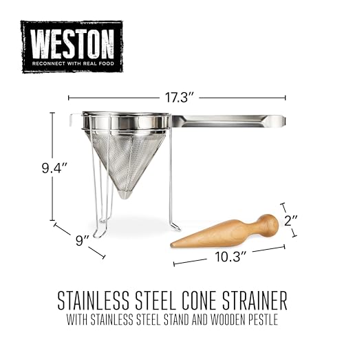 Weston Stainless Steel Cone and Pestle Set (83-3030-W), 2 Quart Capacity, Dishwasher Safe, 1.9-Liter, Silver